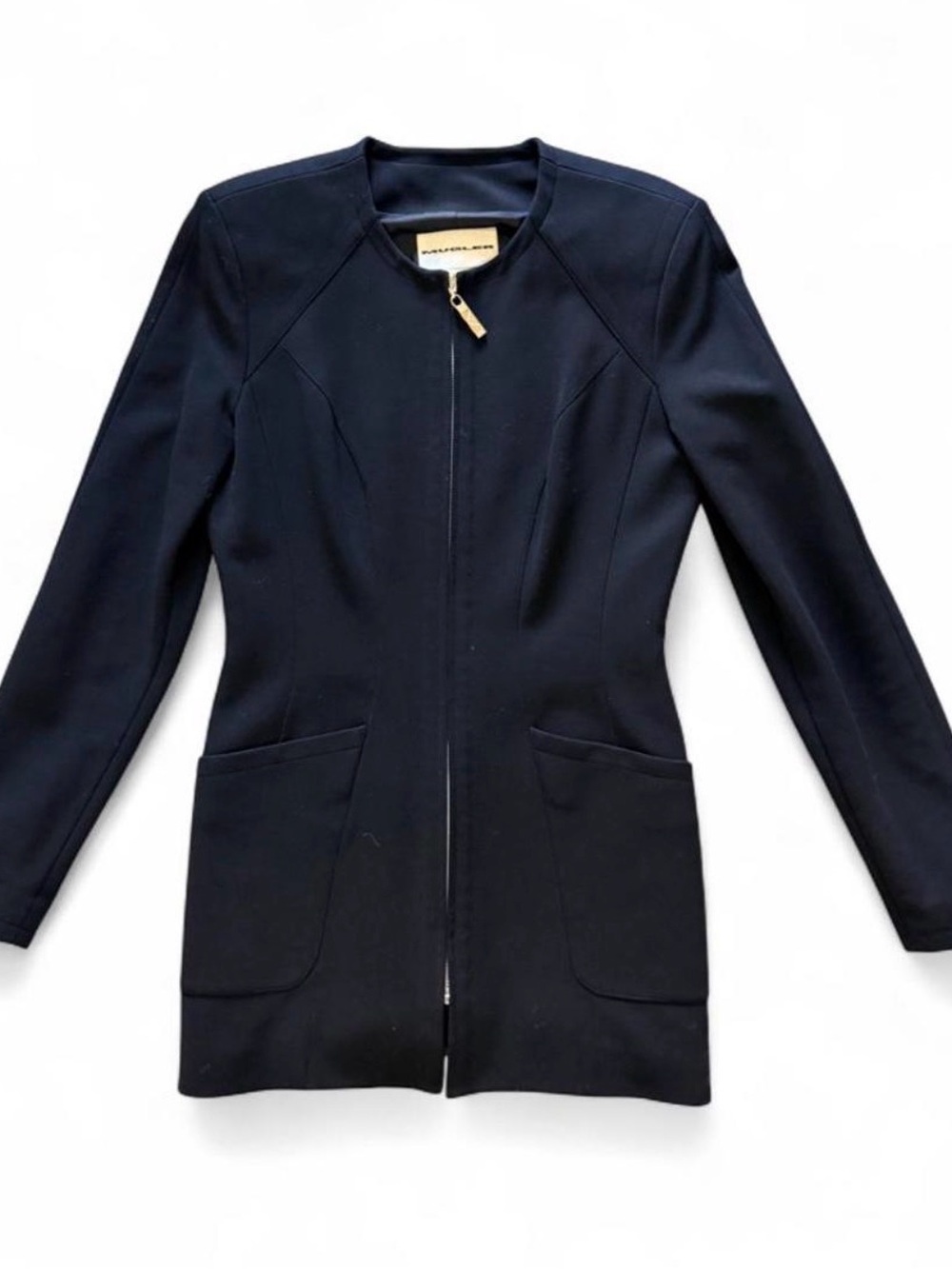 Mugler black Zip-Front Tailored Longline blazer